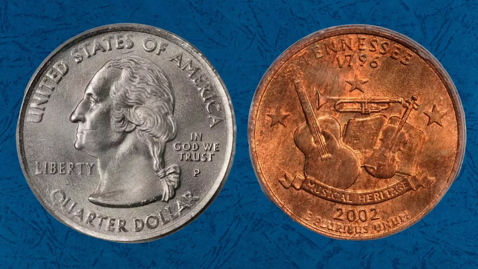 2002 State Quarter missing clad layer error showing copper-colored obverse against silver reverse